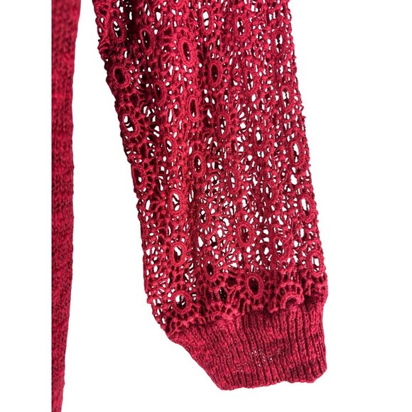 Boho Cottage Feminine Sheer Lucky Brand Crochet Knit Red Sweater, Women's Medium - Picture 4 of 7